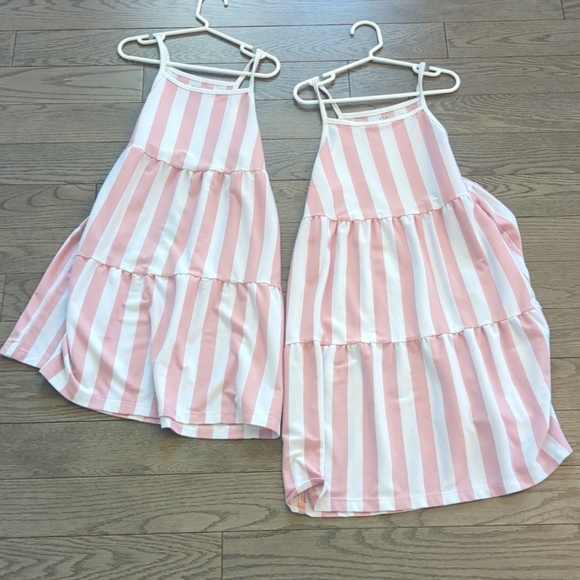 Bundle Of 2 Candy Cane GAP Kids Pink and White Striped Matching Dress Size 8&10 - Picture 3 of 7